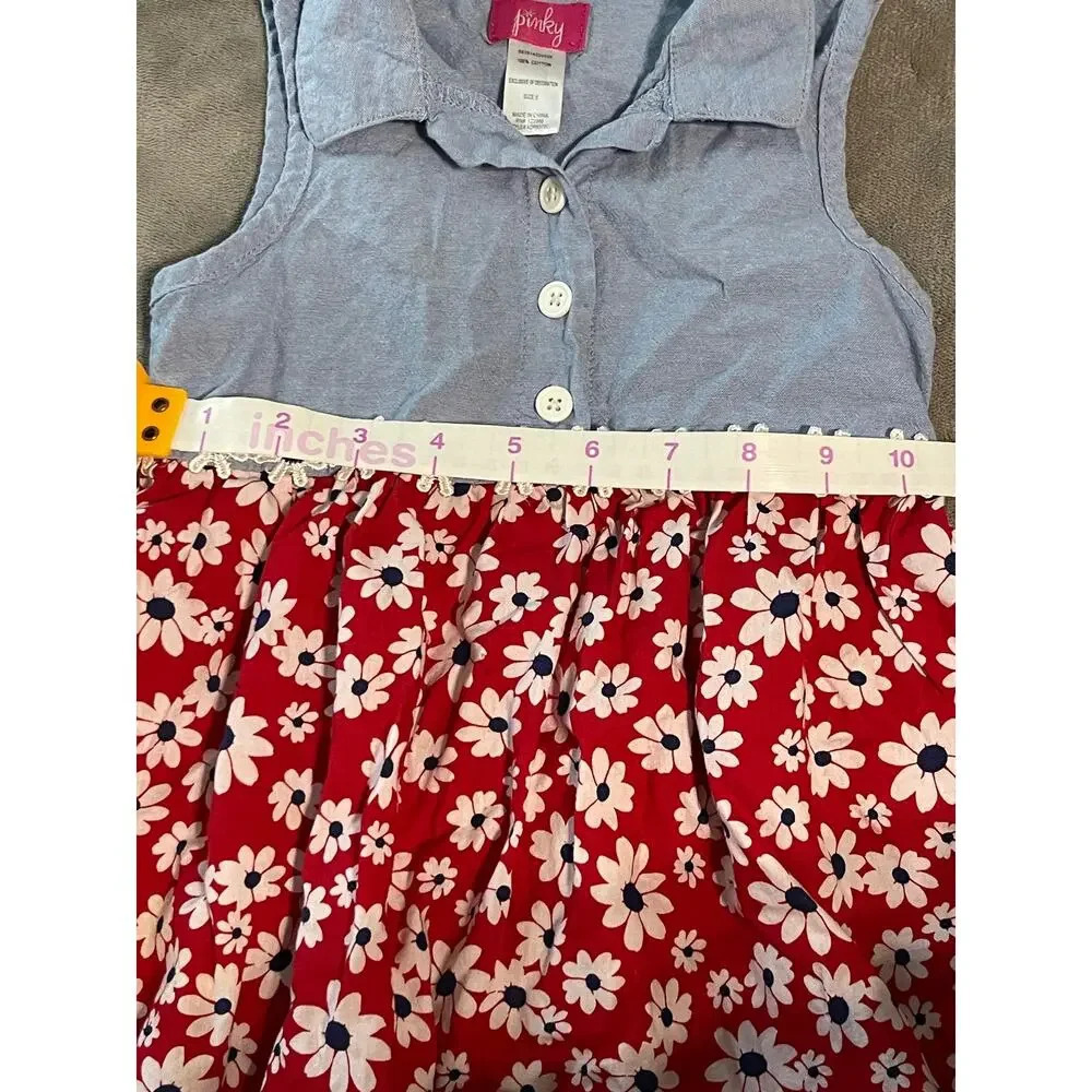 Pinky Girl USA Red White Blue Floral Denim Sleeveless Dress Light Causal SZ 5 - Picture 5 of 5